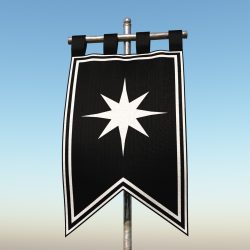 Northcape Duchy Image of a swallowtail black vertical banner (gonfalon) depicting an eight-rayed silver star.