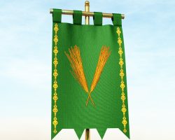 Glashowal Image of an emerald green vertical banner (gonfalon) depicting two crossed heads of golden wheat.