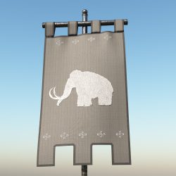 Boreal Duchy Image of a silver-grey vertical banner (gonfalon) depicting a standing white mammoth.
