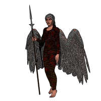 The Messenger An avii (female avarii) stands holding a spear.