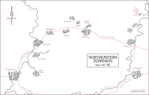 Simple pen and ink style map of the northeastern Dominion in 437 AK.